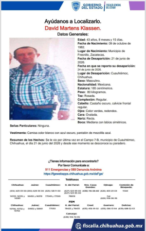 Buscan a David Martens desaparecido en el Campo 7-B