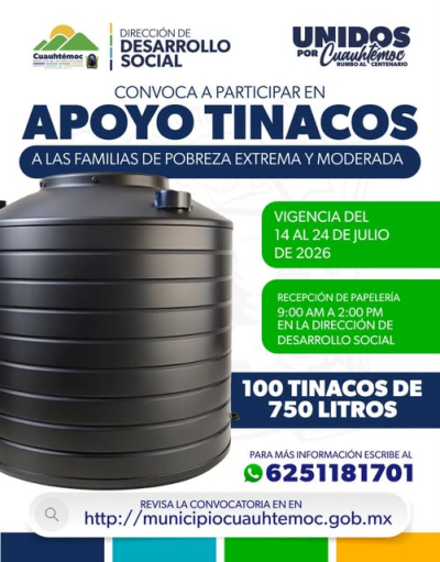 Municipio apoyara con tinacos a familias vulnerables