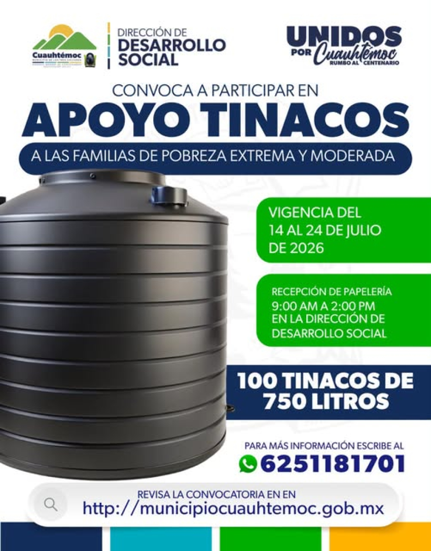 Municipio apoyara con tinacos a familias vulnerables