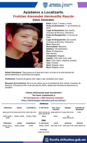 Piden ayuda para localizar a menor desaparecido