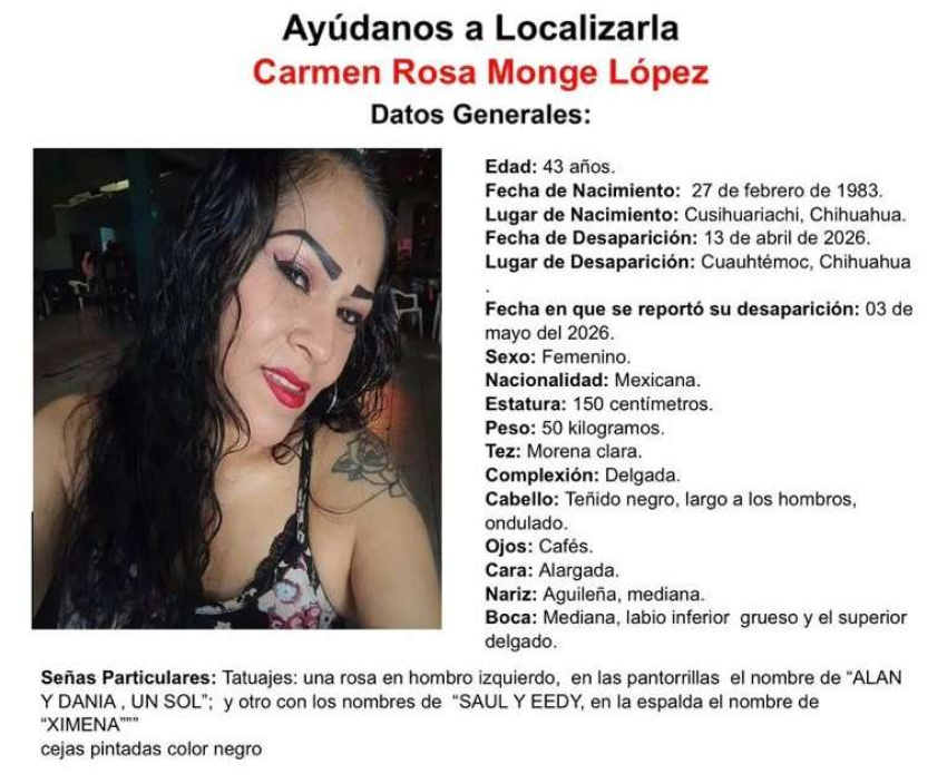 Buscan a Carmen Rosa Monge López, desapareció en esta ciudad