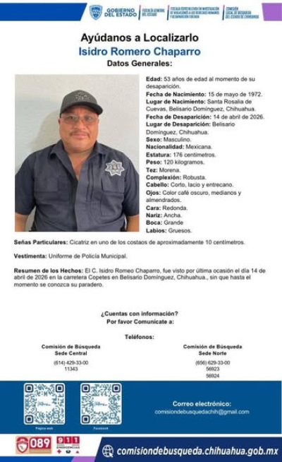 Aun no localizan a tres policías de Belisario Domínguez desaparecidos