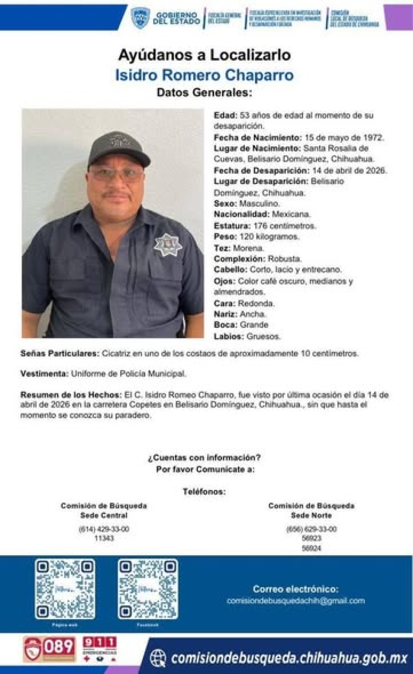 Aun no localizan a tres policías de Belisario Domínguez desaparecidos