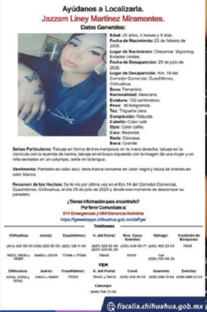 Buscan a joven de 20 a&ntilde;os, desaparecida en el corredor