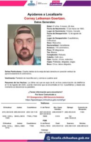 Continua la b&uacute;squeda del canadiense, desapareci&oacute; en campos menonitas