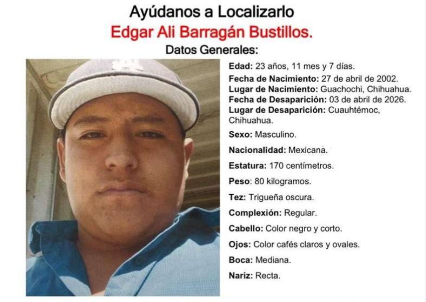 Buscan a Edgar Ali Barragán desapareció de Anáhuac