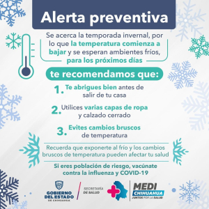 Pide Secretar&iacute;a de Salud a protegerse ante el descenso de temperaturas