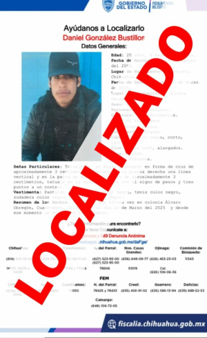 Localizan a hombre desaparecido en Rubio
