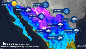 Temperaturas de refrigerador en la sierra, San Juanito con 7.7 grados bajo cero