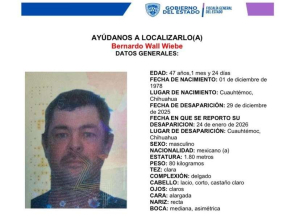 Buscan a Bernardo Wall Wiebe en esta ciudad