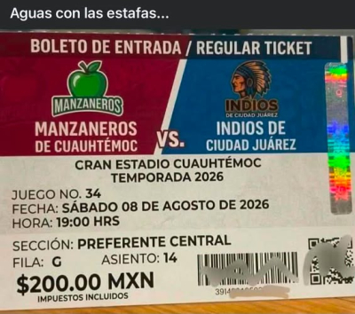 ¡Alerta! venden boletos falsos para el beisbol estatal