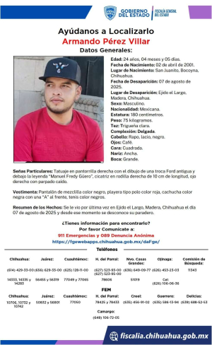 Buscan a joven desaparecido en Madera