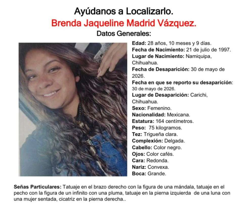 Desaparece Brenda Jaqueline en Carichí