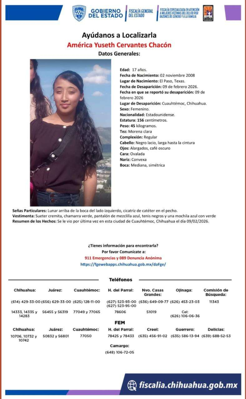 Ayuda a localizar a jovencita perdida en Cuauhtémoc