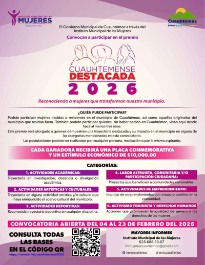 Convocan a candidatas para Cuauhtemense Destacada 2026