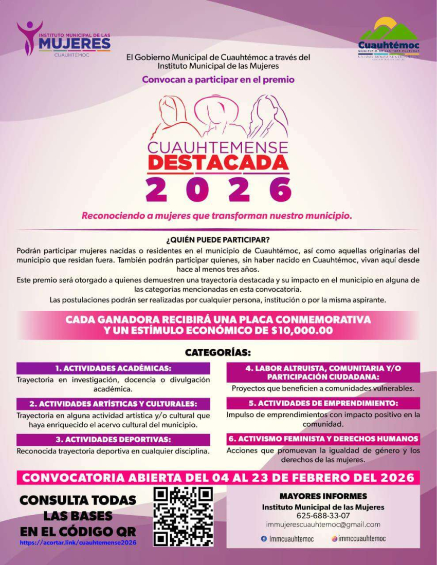 Convocan a candidatas para Cuauhtemense Destacada 2026