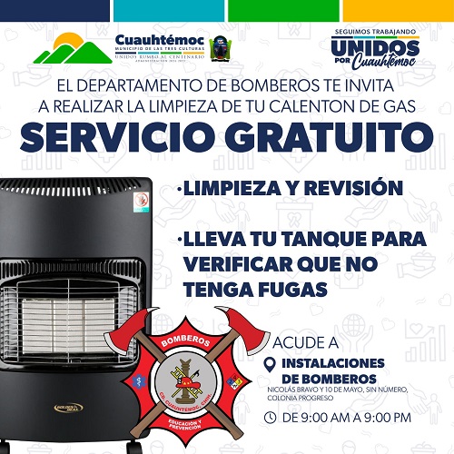 Bomberos de Cuauhtémoc exhorta a revisar y limpiar calefactores ante el frio